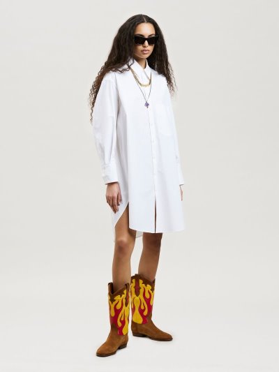 Vestido Palm Angels Rhinestone Over Logo Shirtdress Mujer Blancas Plateadas | ES-366231